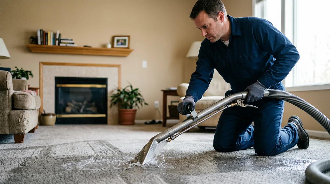 Water damage restoration technician working near Wamego, KS